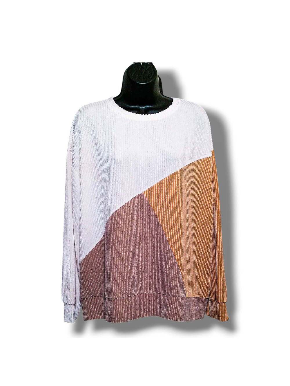 Automet Colorblock Ribbed Oversized Sweater L White Orange
